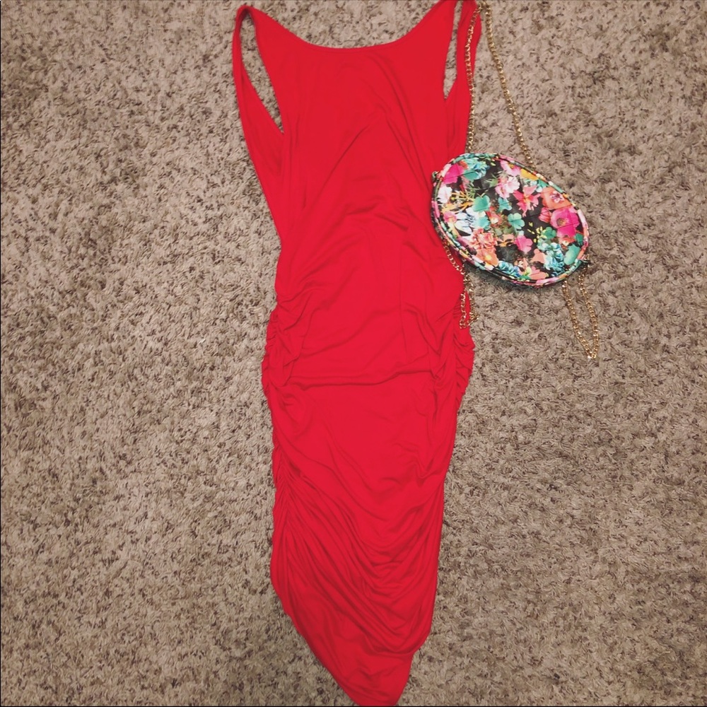 Red backless dress